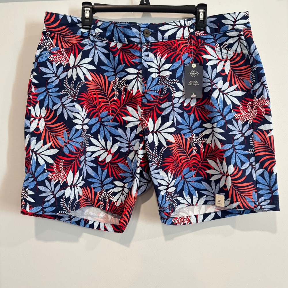 Womens Tropical Shorts 16W Palm Floral Mid Rise Stretch Beach Coastal Boho 21931